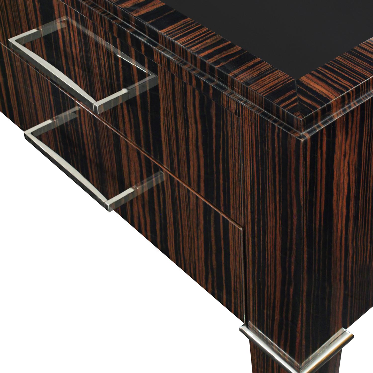 Lobel Originals Schreibtisch aus Makassar-Ebenholz mit Lederplatte, auf Bestellung gefertigt (Handgefertigt) im Angebot
