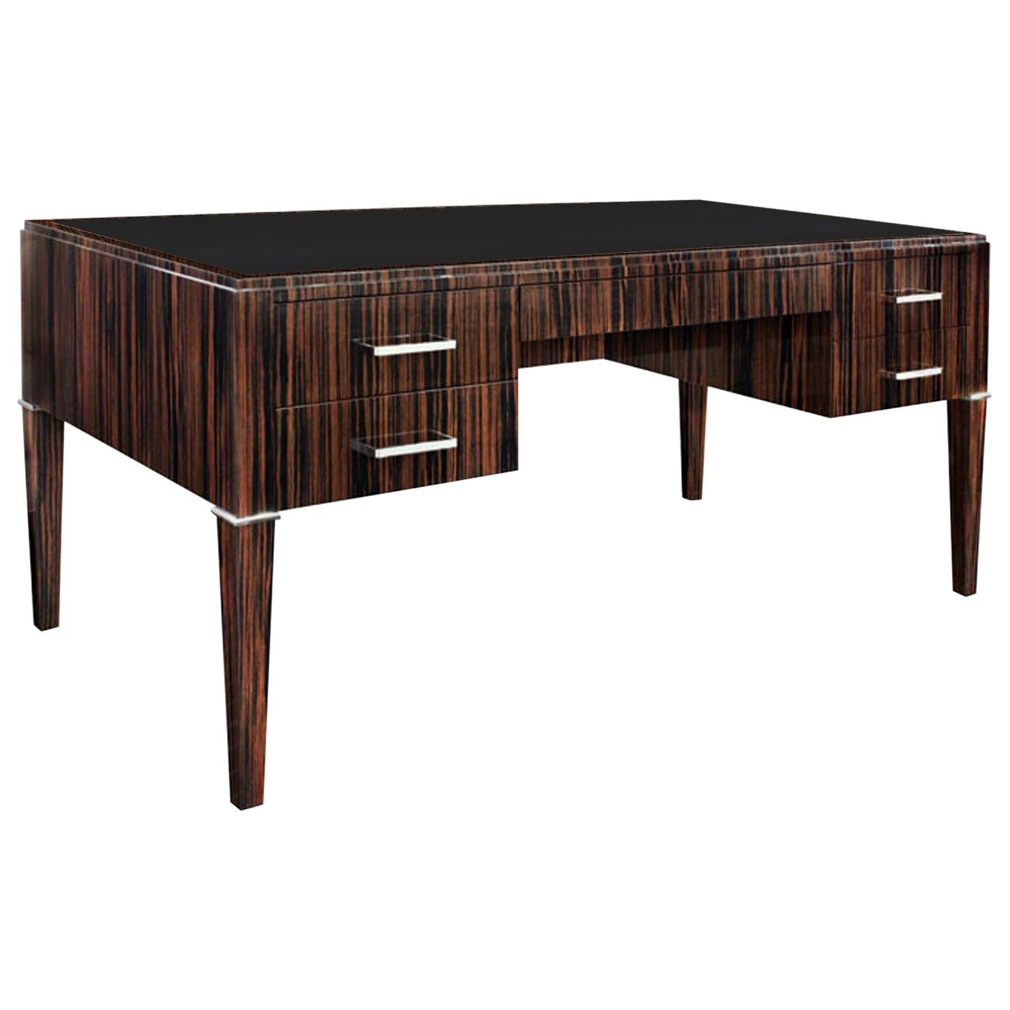 Lobel Originals Desk in Macassar Ebony with Leather Top, Made to Order For Sale