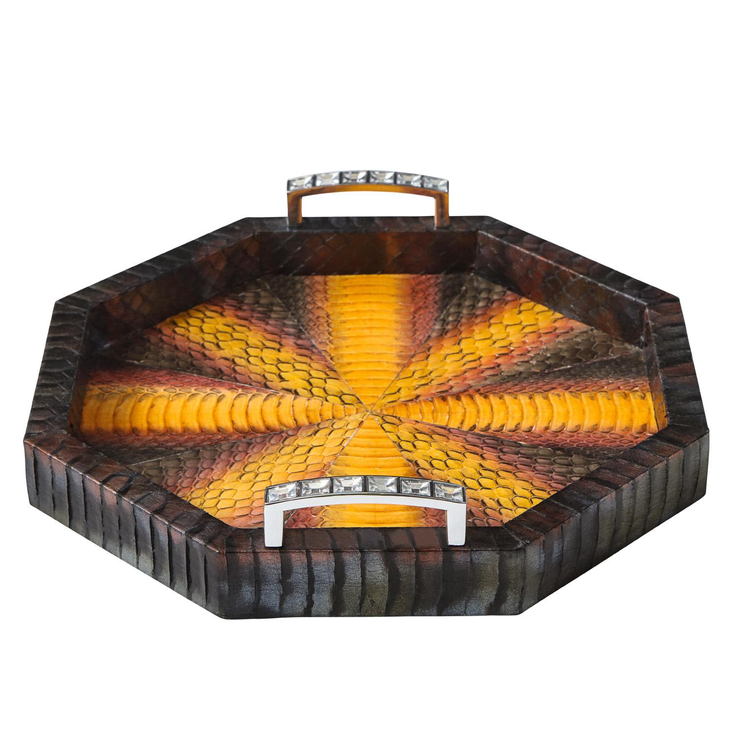 Modern Lobel Originals Octagonal Tray in Multicolor Python with Rhinestones - New For Sale