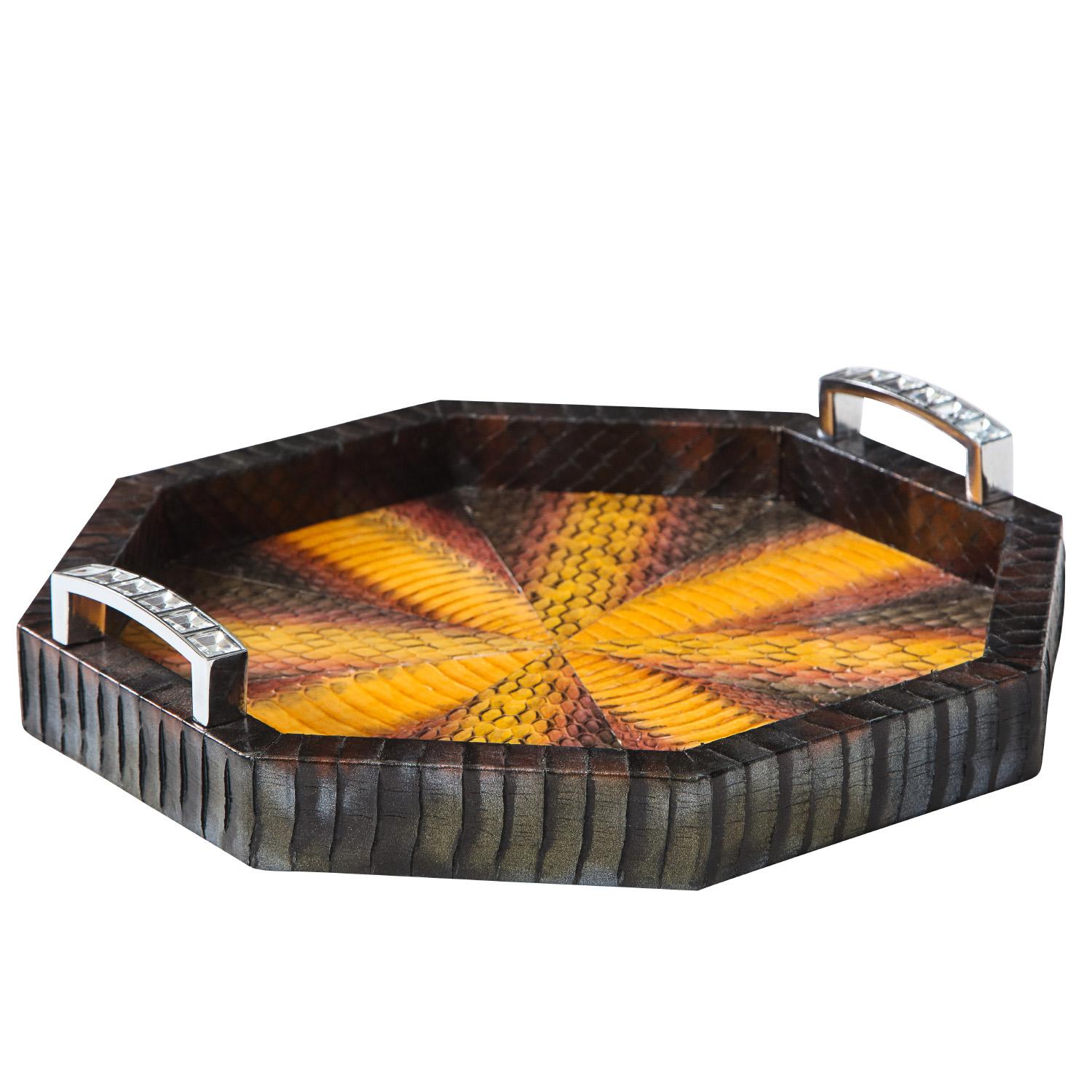 American Lobel Originals Octagonal Tray in Multicolor Python with Rhinestones - New For Sale