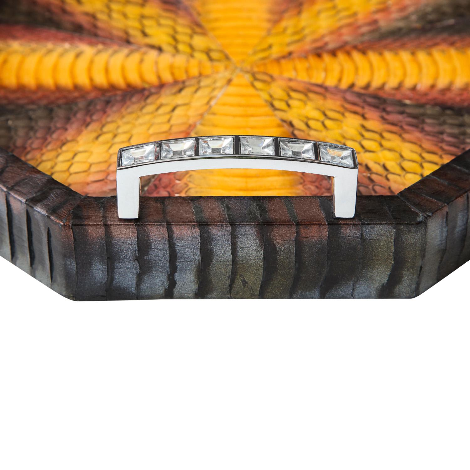 Contemporary Lobel Originals Octagonal Tray in Multicolor Python with Rhinestones - New For Sale