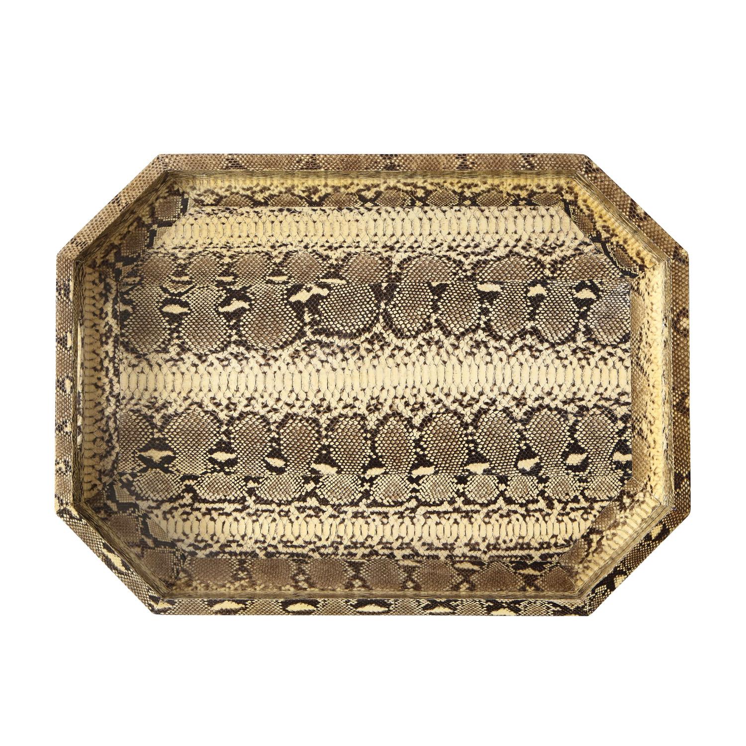 Hand-Crafted Lobel Originals Octagonal Tray in Natural Python, New For Sale