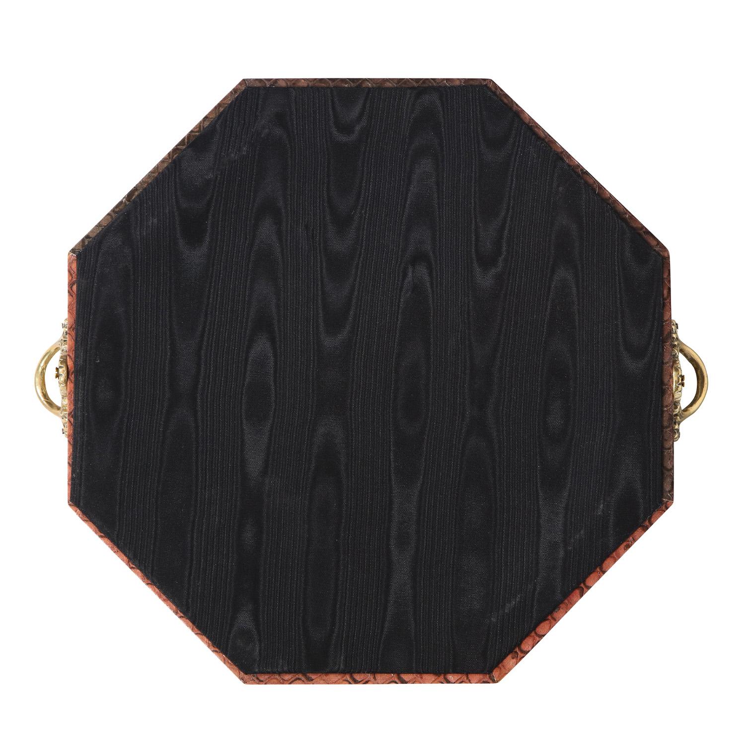 Lobel Originals Octagonal Tray in Plum, Gray and Sunflower Python, New In New Condition For Sale In New York, NY