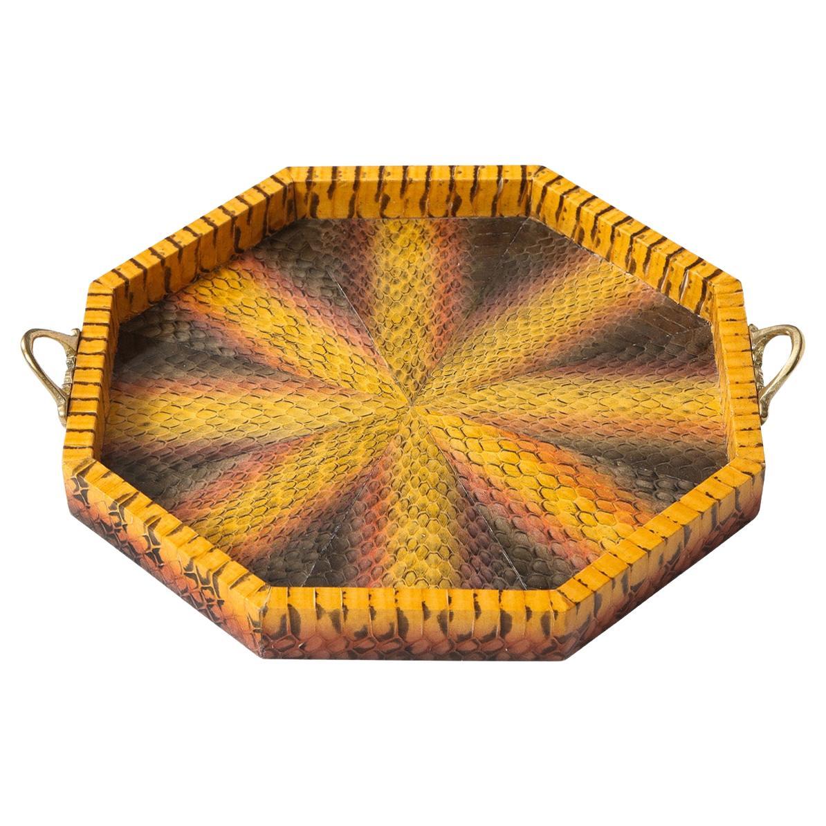 Lobel Originals Octagonal Tray in Plum, Gray and Sunflower Python, New For Sale