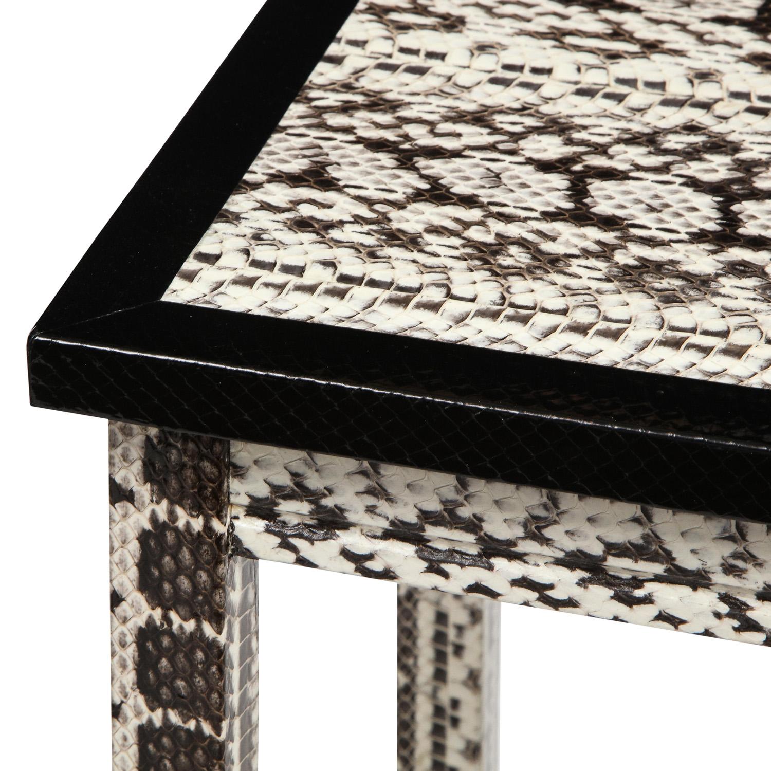 Modern Lobel Originals Pair of 2-Tier Side Tables in Black and White Snake Skin 'New' For Sale