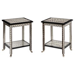 Lobel Originals Pair of 2-Tier Side Tables in Black and White Snake Skin 'New'