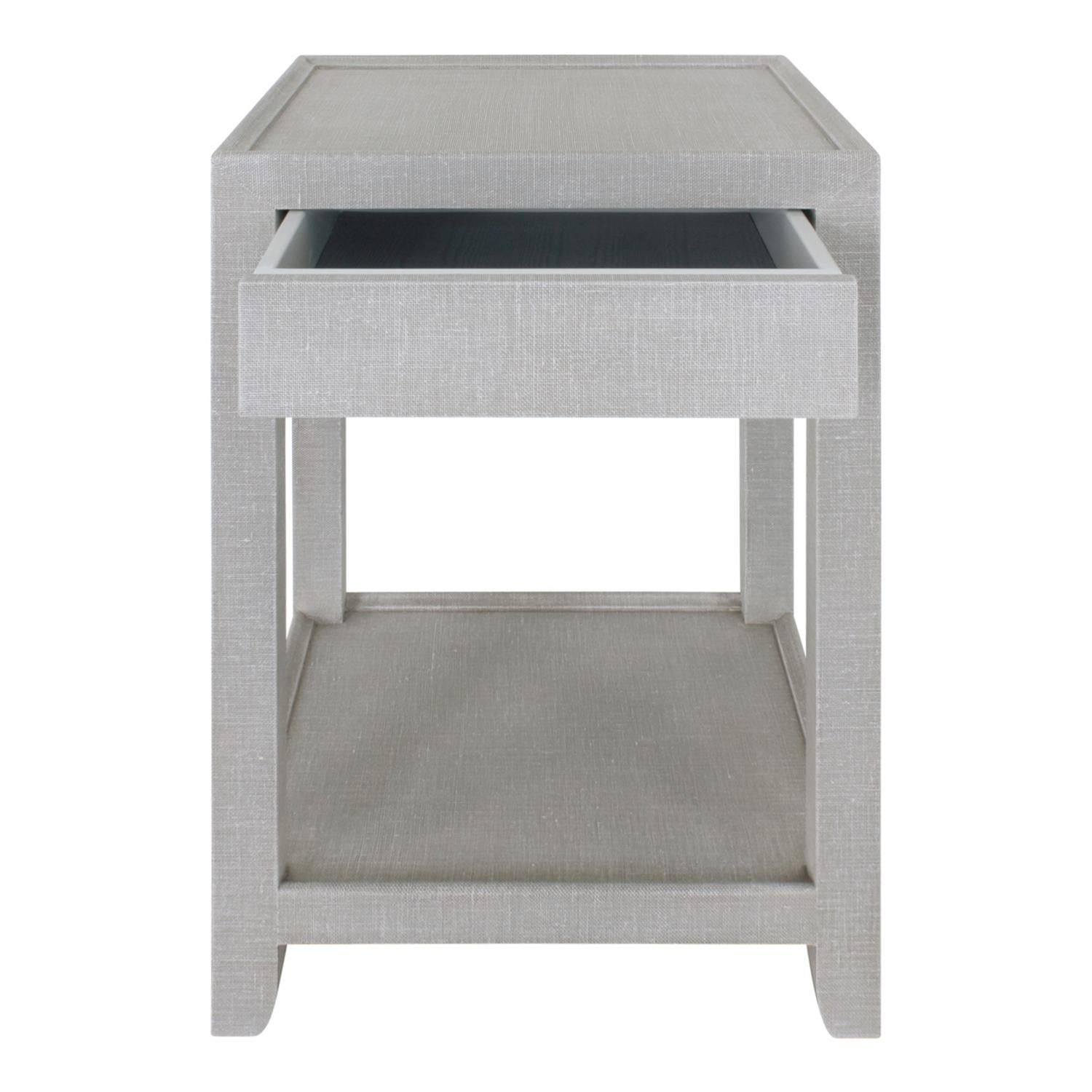 Modern Lobel Originals Pair of Raised Edge Bedside Tables Lacquered Linen Made to Order For Sale