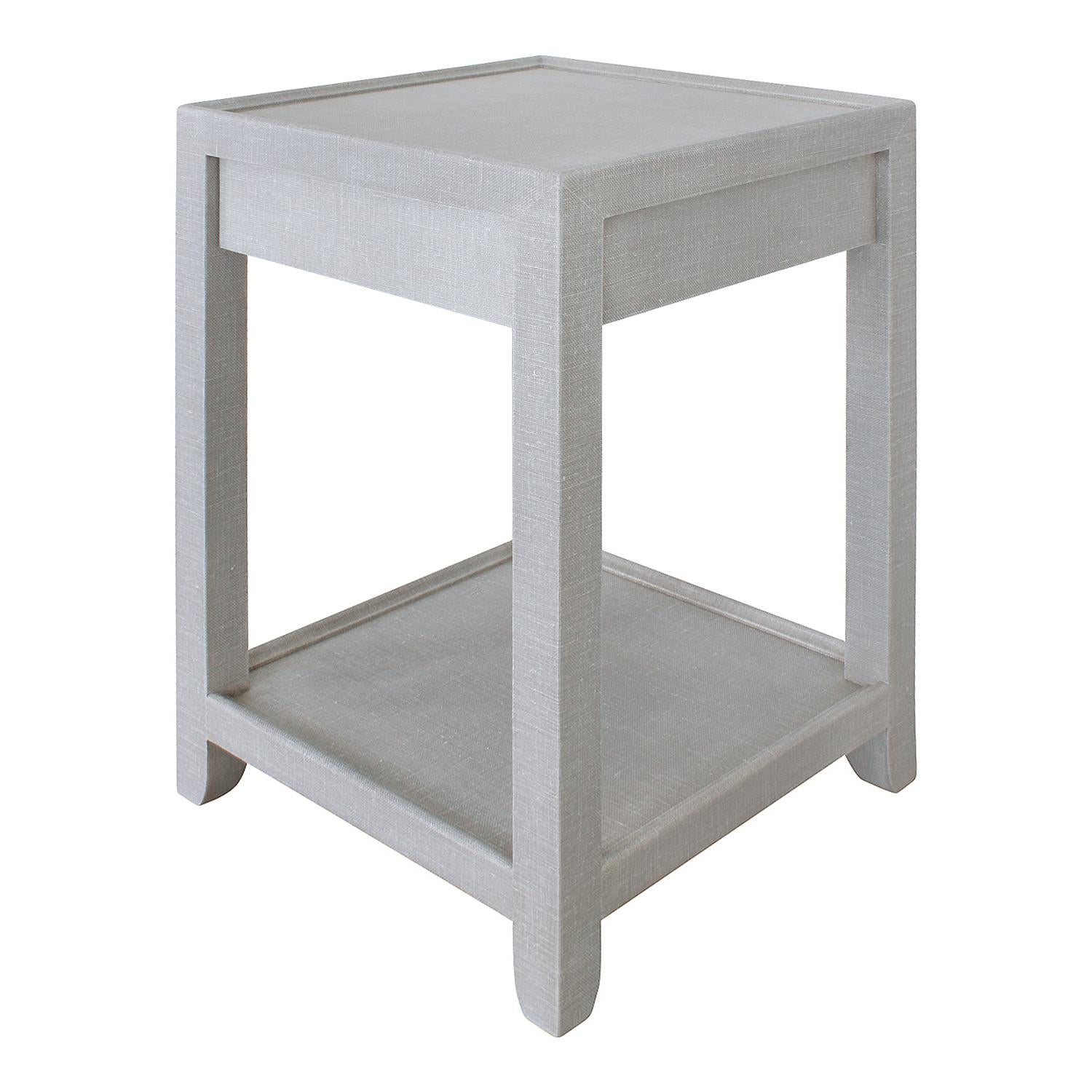 American Lobel Originals Pair of Raised Edge Bedside Tables Lacquered Linen Made to Order For Sale