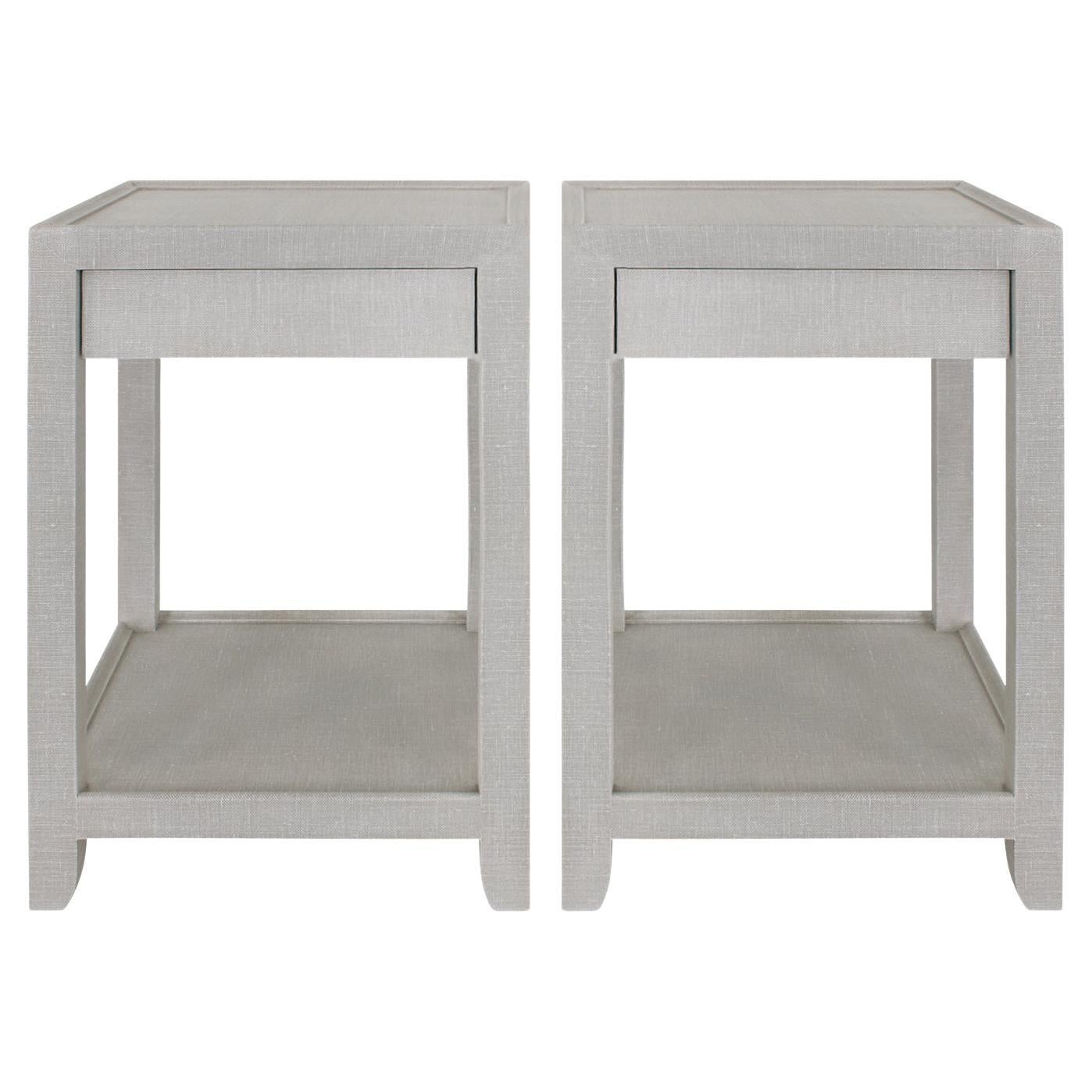 Lobel Originals Pareja de Mesillas de Noche con Borde Elevado Lino Lacado Fabricadas por Encargo