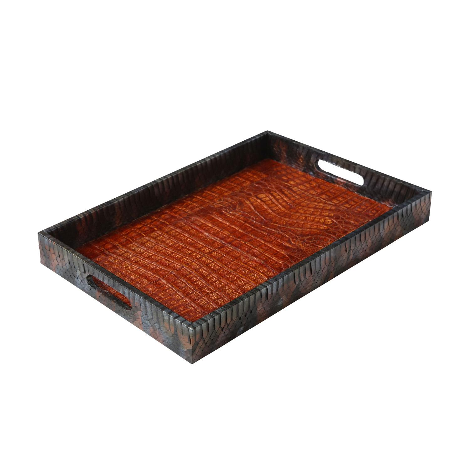 Modern Lobel Originals Rectangular Tray in Burnt Orange Alligator and Gray Python, New For Sale