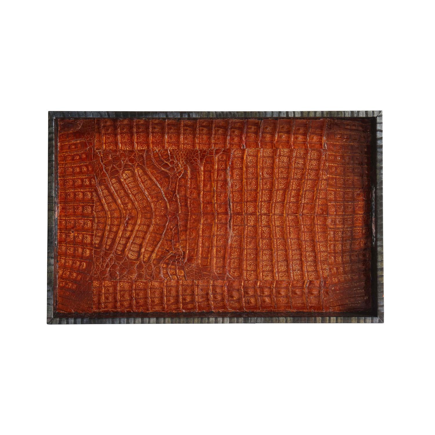 Hand-Crafted Lobel Originals Rectangular Tray in Burnt Orange Alligator and Gray Python, New For Sale