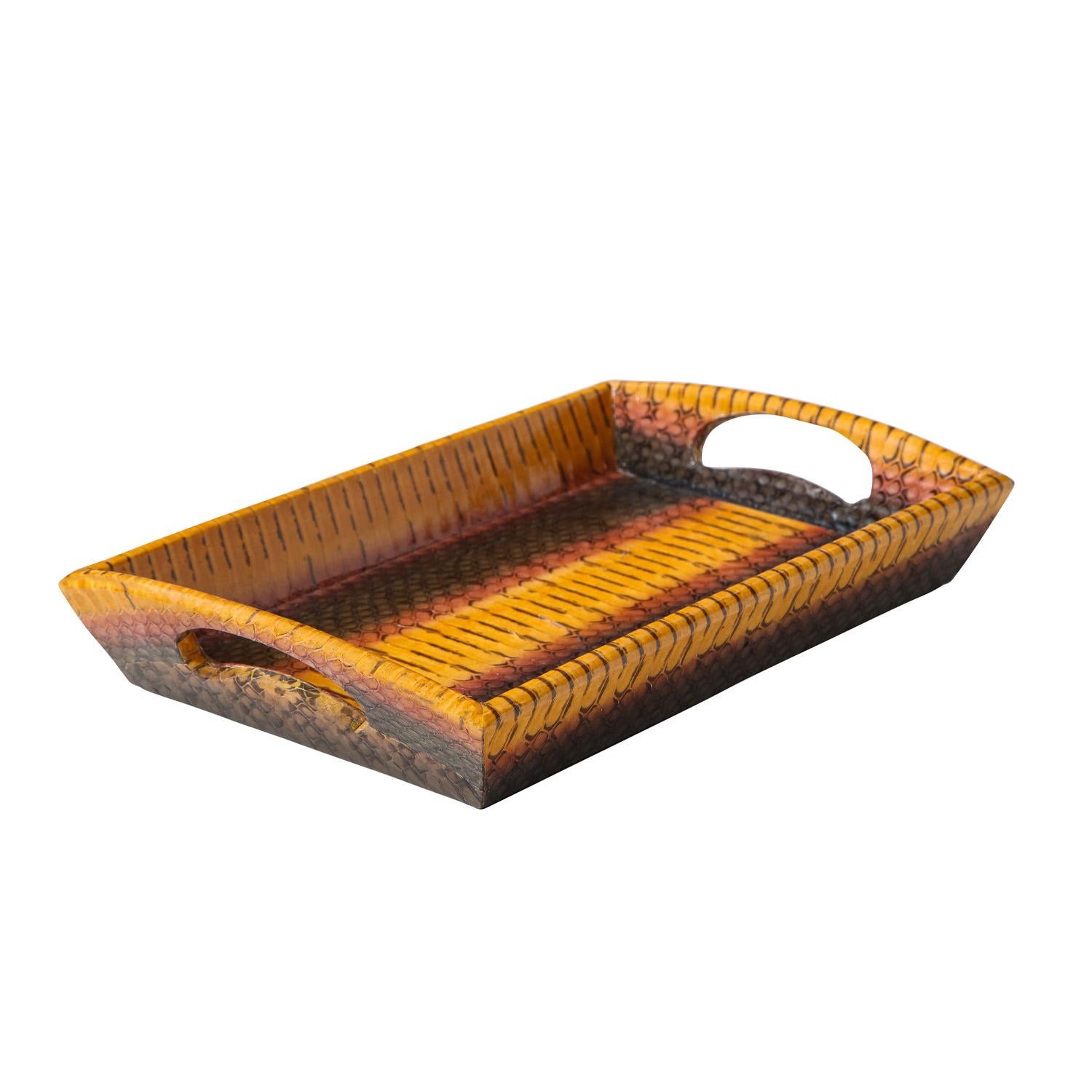 Modern Lobel Originals Rectangular Tray in Gray, Plum and Sunflower Python, New For Sale