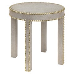 Lobel Originals Side Table in Platinum Lacquered Linen and Brass Studs 'New'