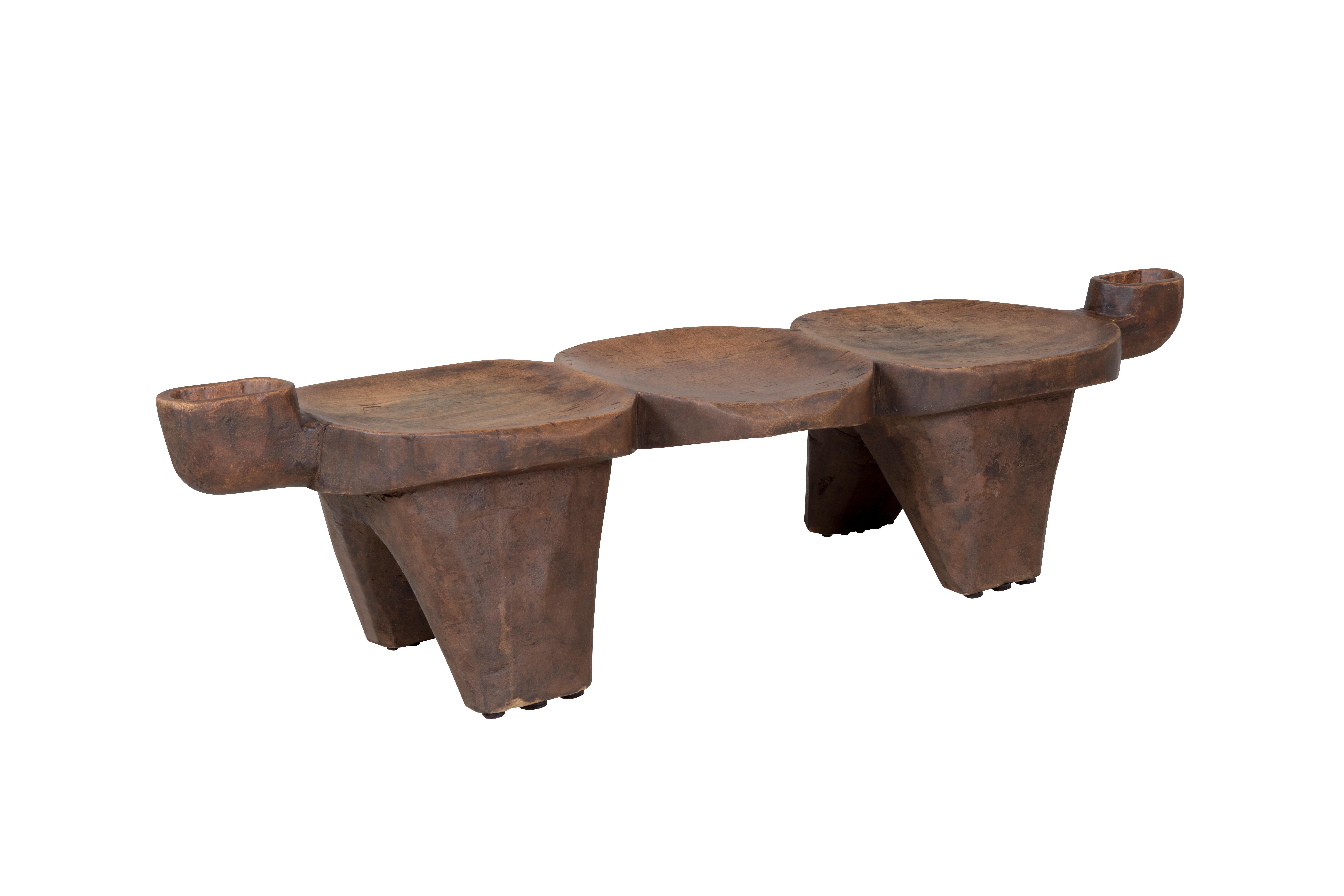 Rustic Lobi Wood Three Seat African Bench