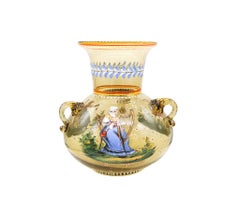 Lobmeyr 1900 Art Nouveau austriaco Gran jarrón ánfora de cristal soplado con esmalte