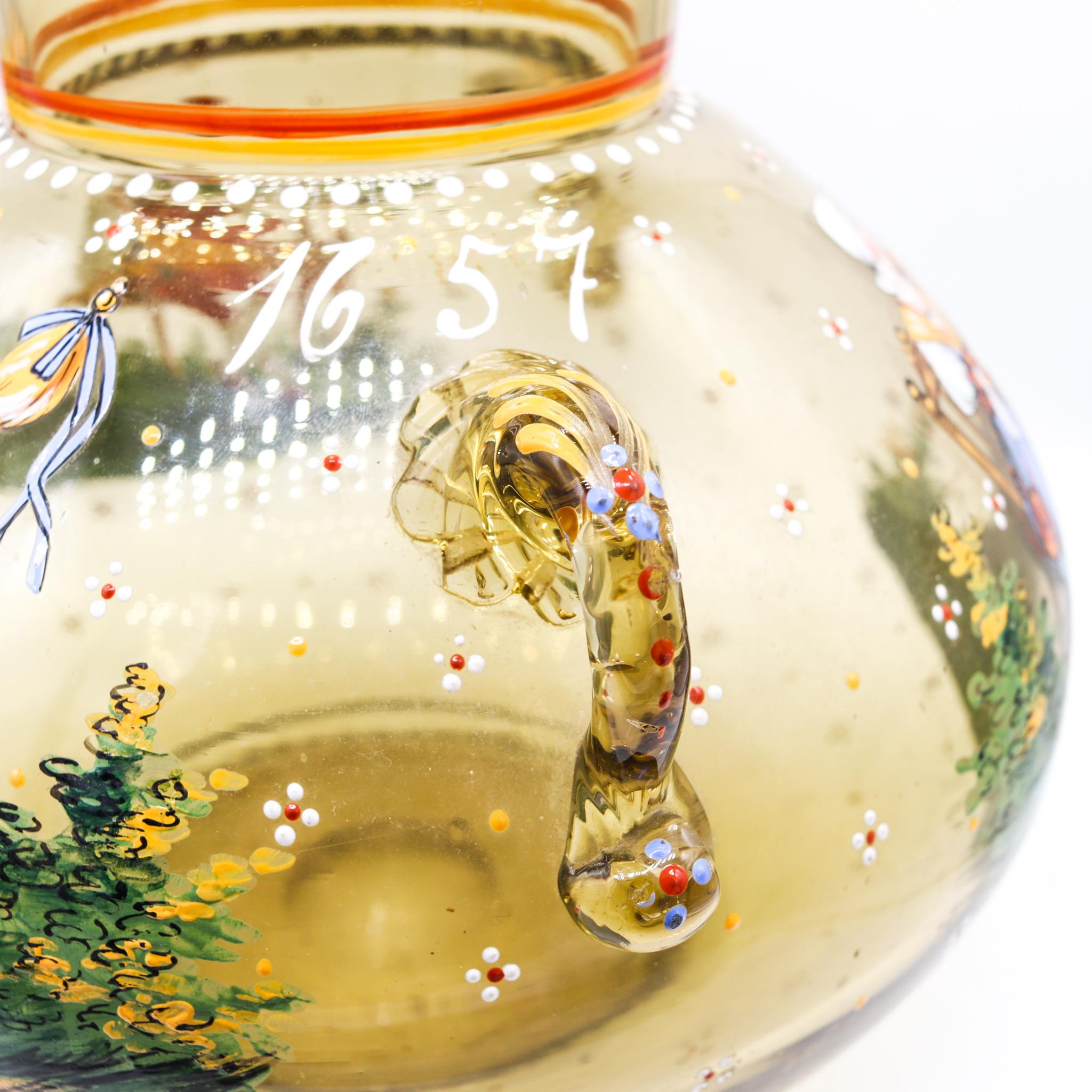 Lobmeyr 1900 Austrian Art Nouveau Large Blown Glass Amphora Vase with Enamel In Excellent Condition In Miami, FL