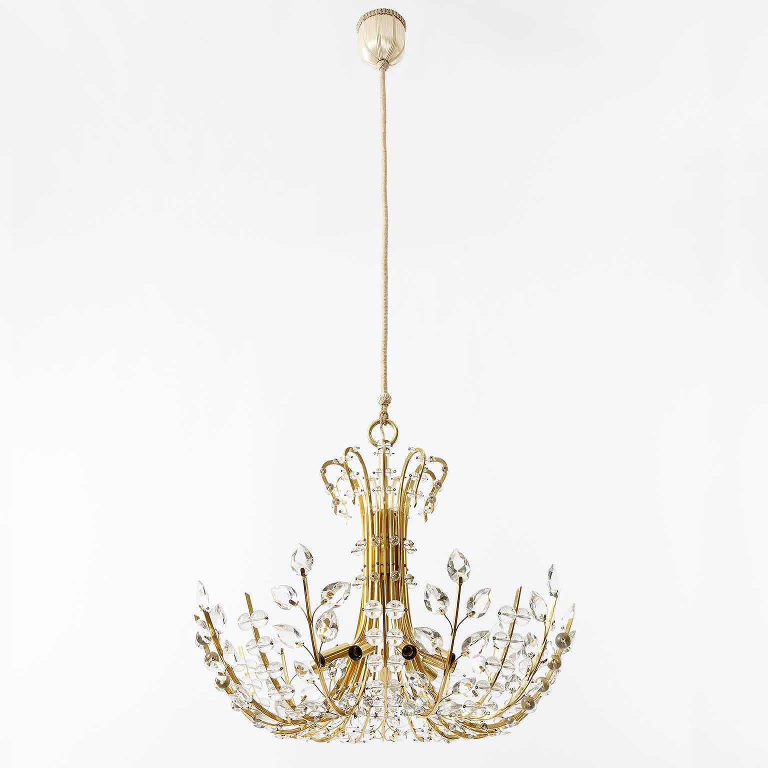 Mid-20th Century Lobmeyr Chandelier 'Ambassador', Oswald Haerdtl, Brass Glass, Austria, 1955 For Sale