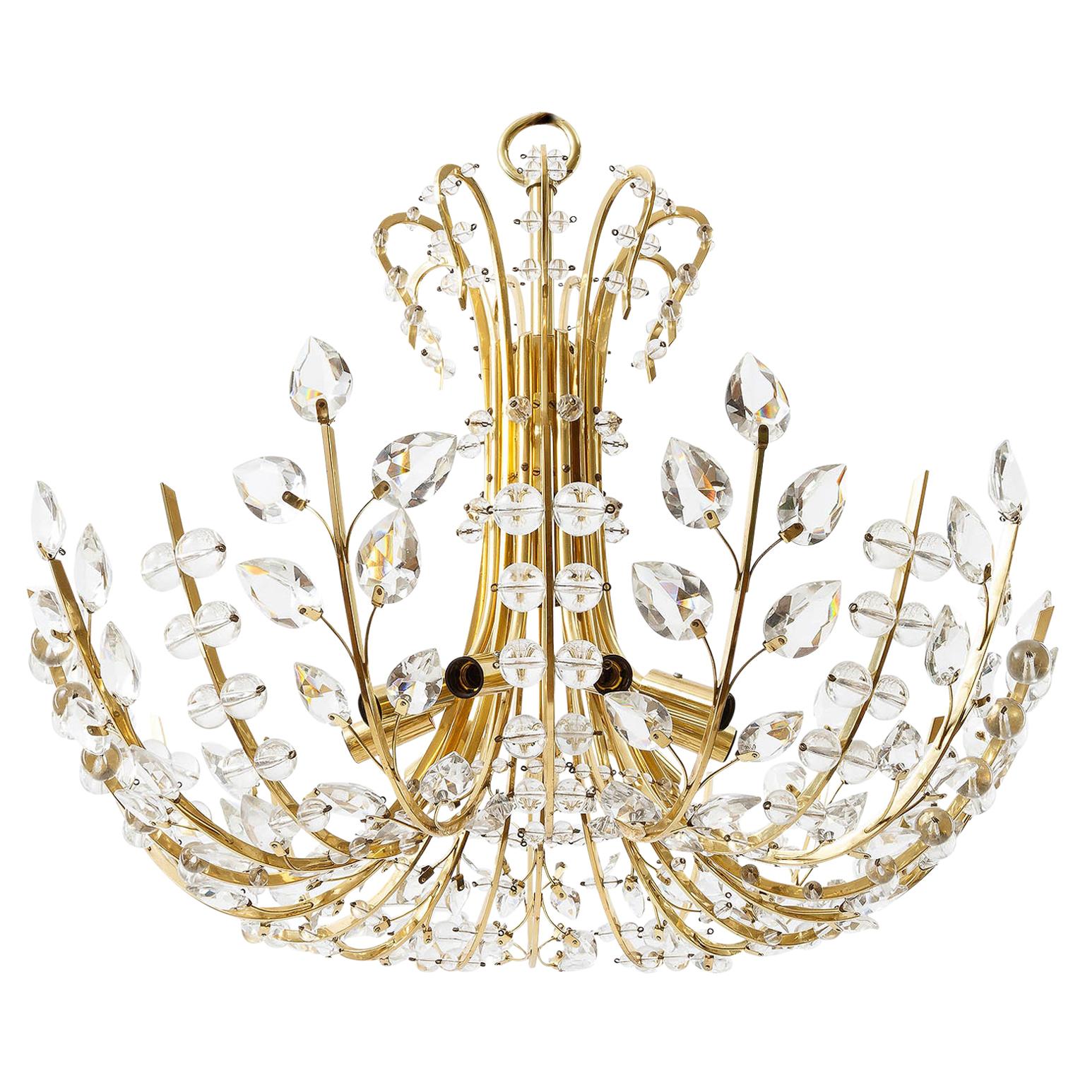 Lobmeyr Chandelier 'Ambassador', Oswald Haerdtl, Brass Glass, Austria, 1955