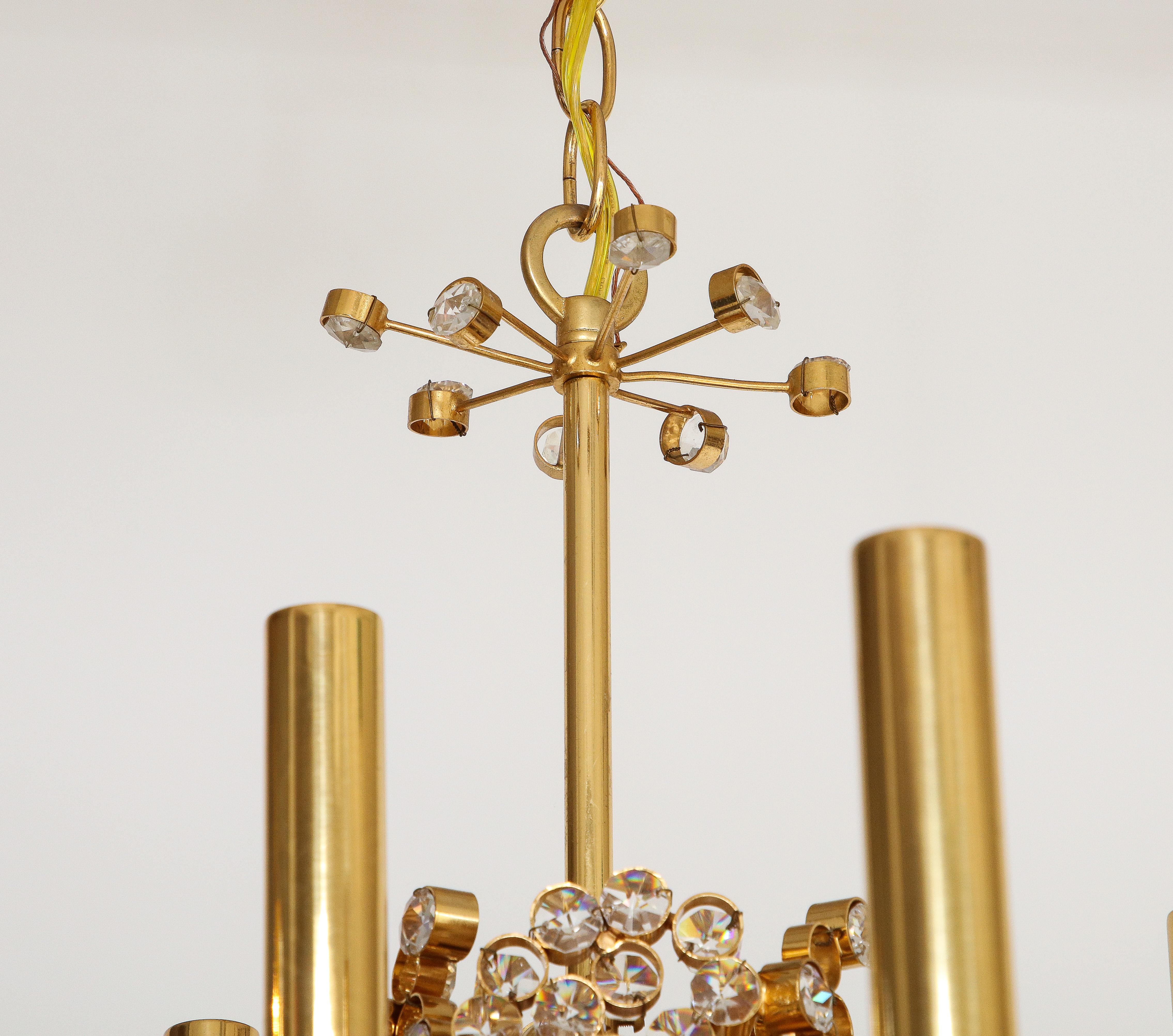 Lobmeyr Circular  Brass and Crystal Nine Light Chandelier by Hans Harald Rath 4