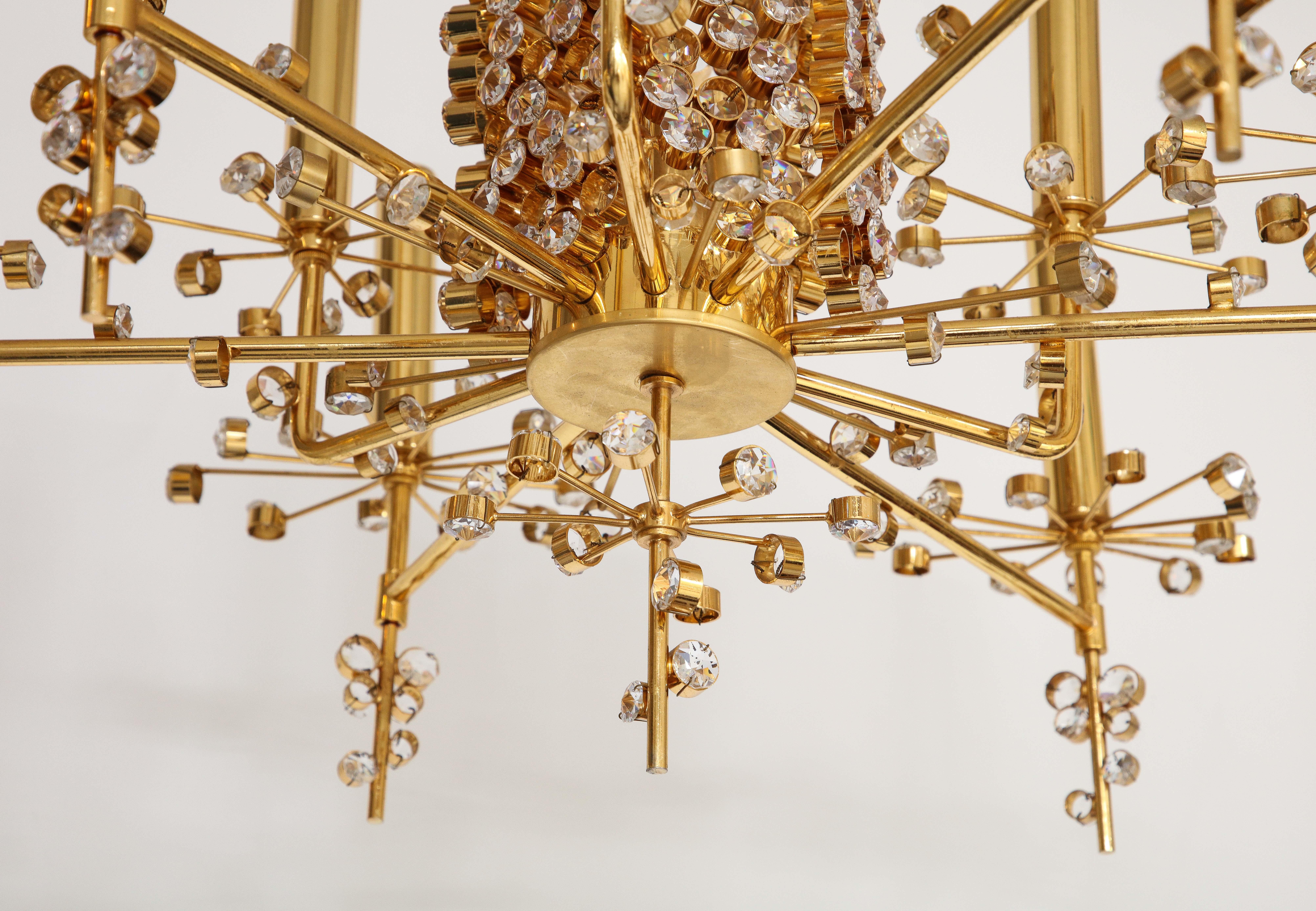Lobmeyr Circular  Brass and Crystal Nine Light Chandelier by Hans Harald Rath 5