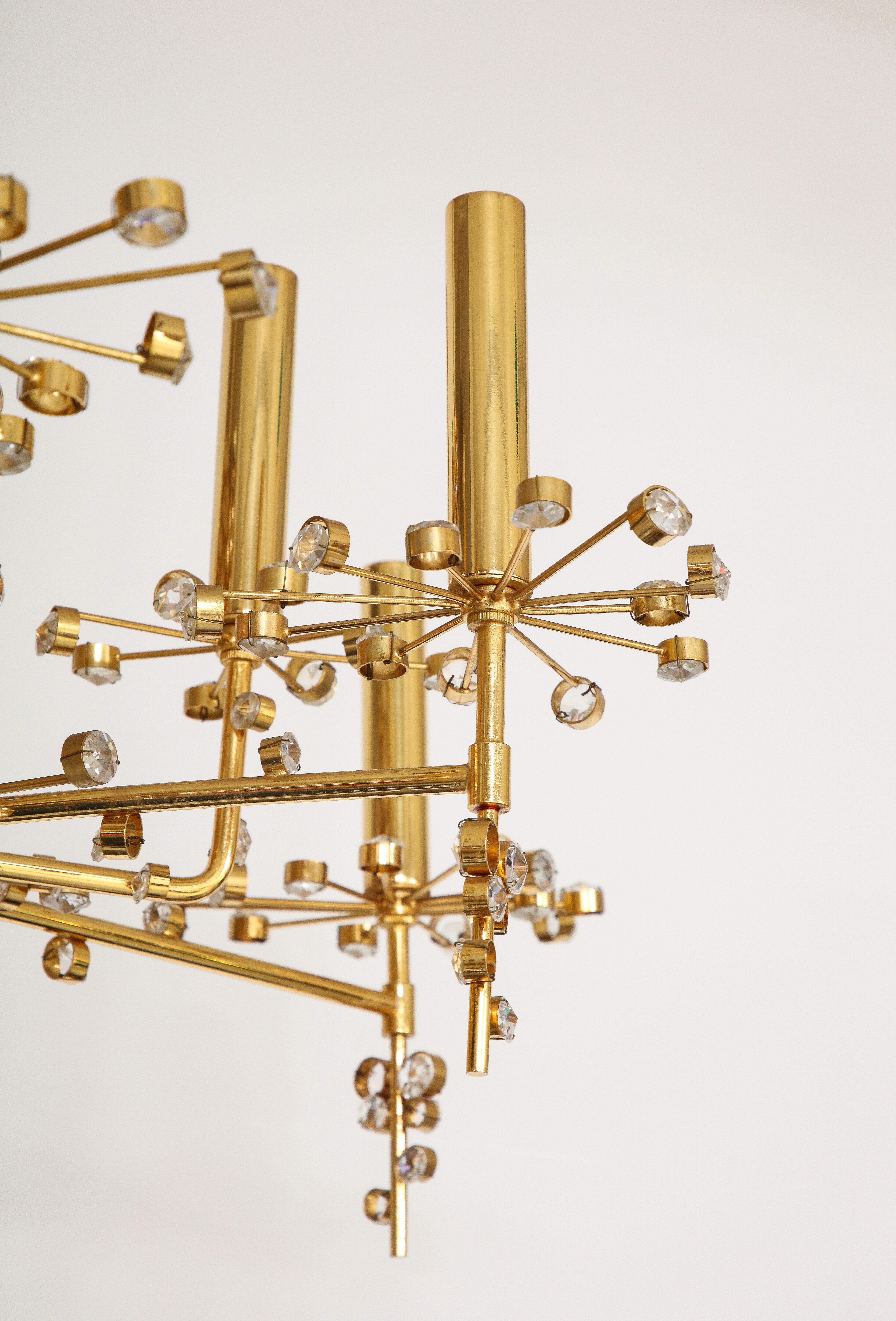 Lobmeyr Circular  Brass and Crystal Nine Light Chandelier by Hans Harald Rath 3