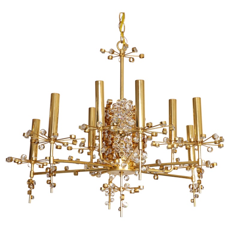 Lobmeyr Circular Brass and Crystal Nine Light Chandelier by Hans Harald ...