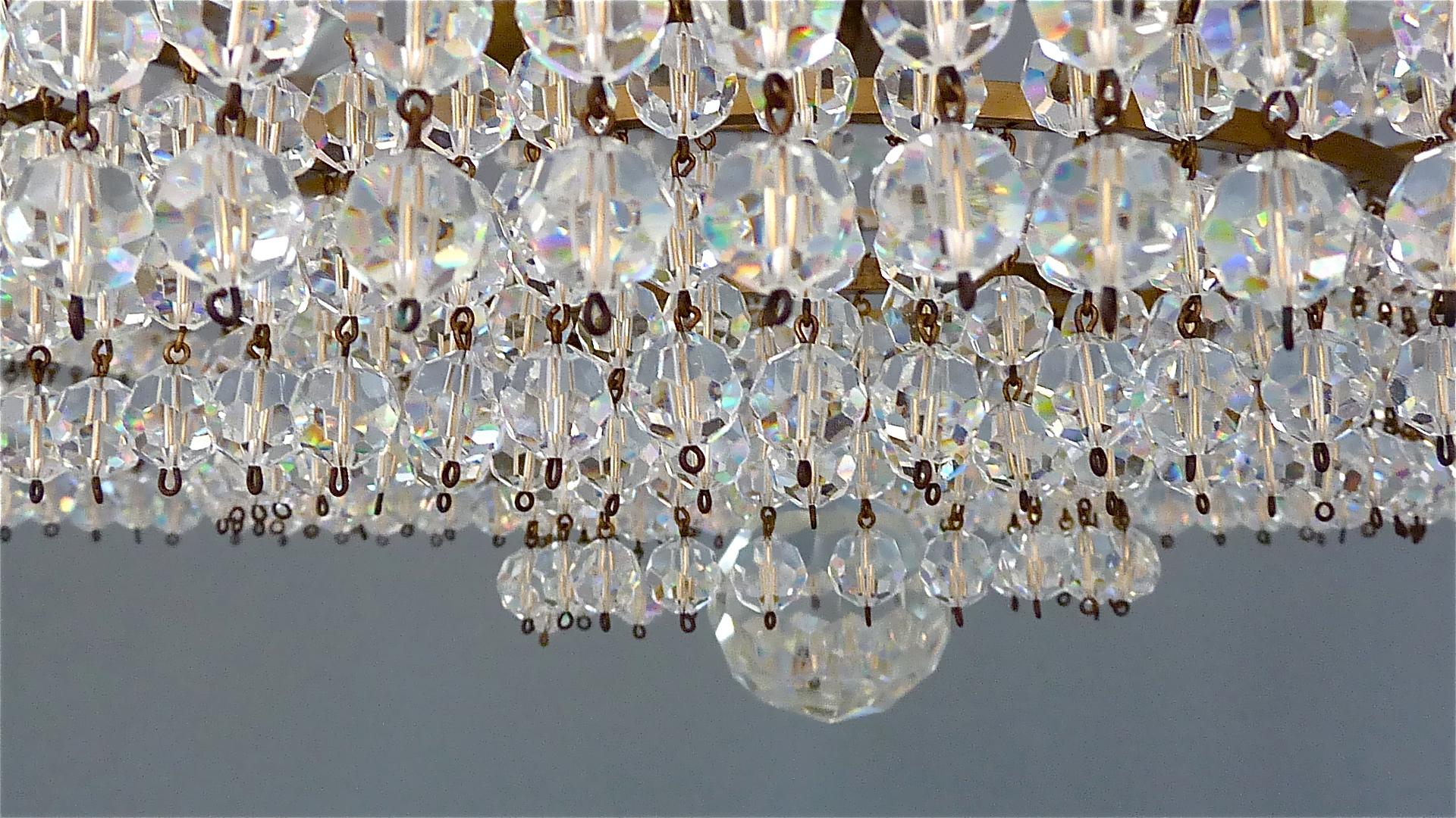 Lobmeyr Crystal Glass String Chandelier Patinated Brass Austria 1950s, No.1 of 2 For Sale 4