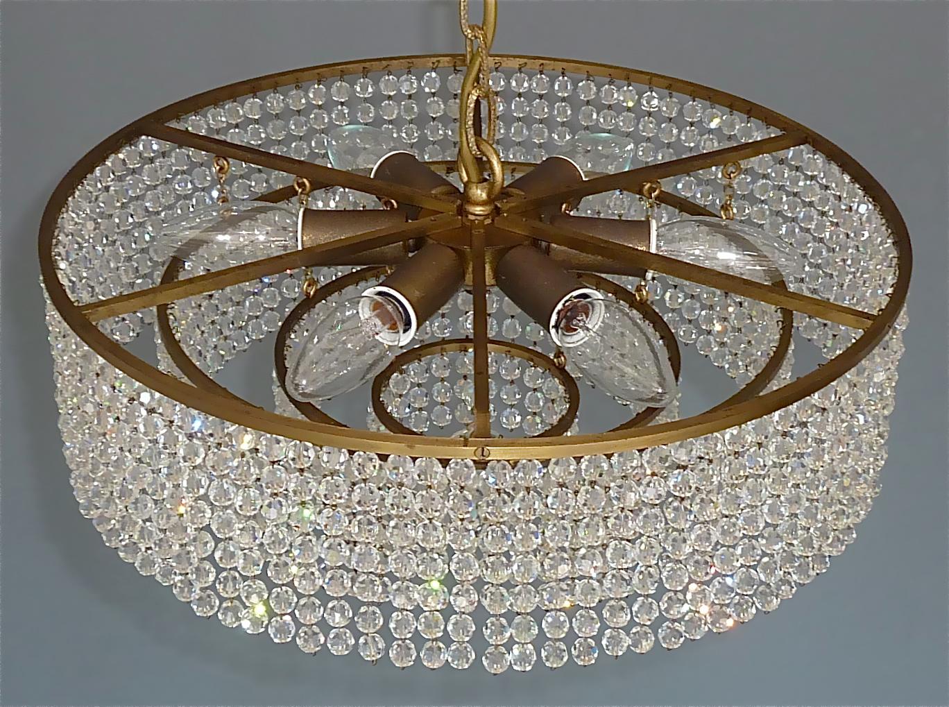 Lobmeyr Crystal Glass String Chandelier Patinated Brass Austria 1950s, No.1 of 2 For Sale 6