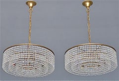 Lobmeyr Crystal Glass String Chandelier Patinated Brass Austria 1950s, No.1 of 2