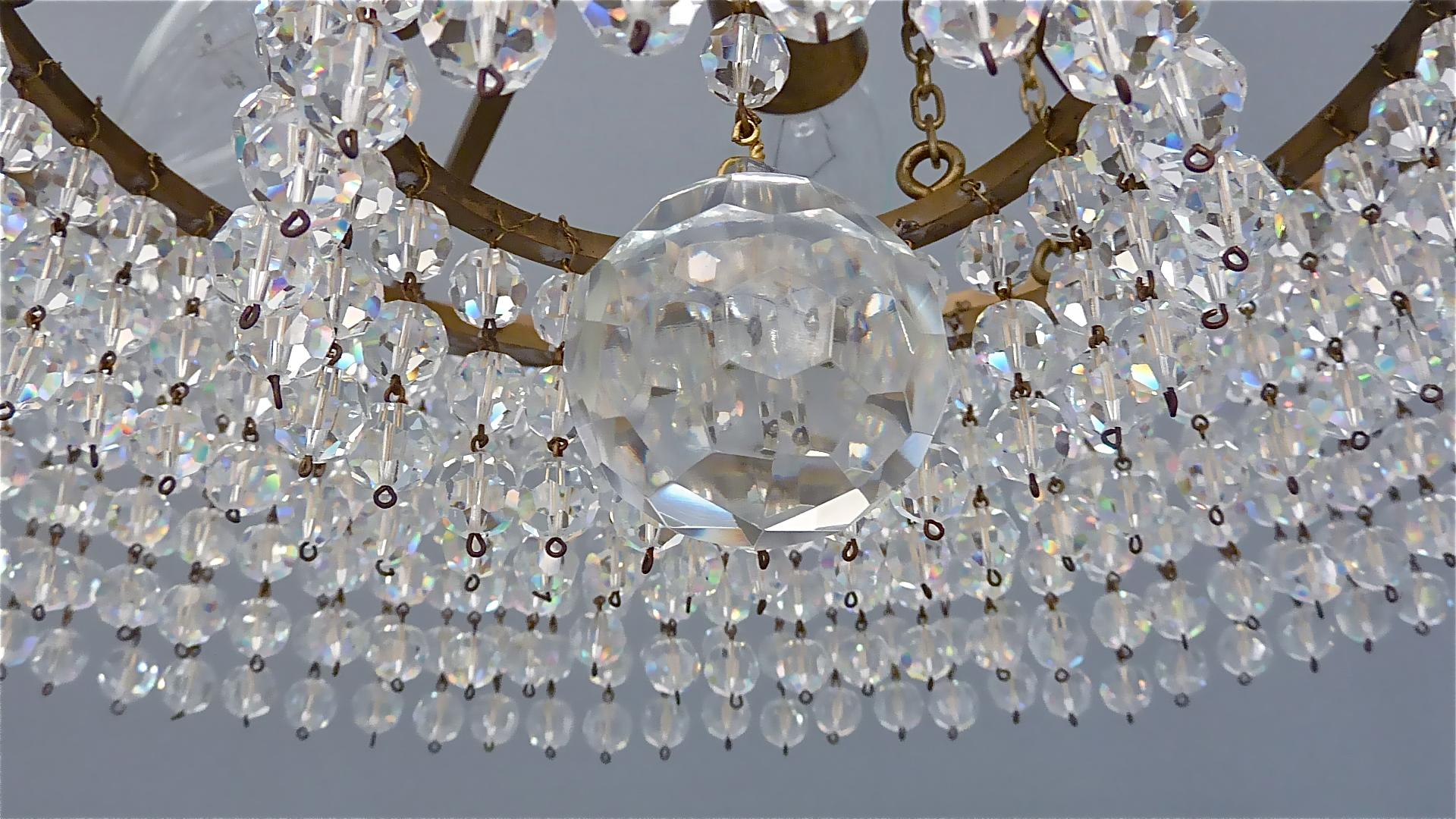 Lobmeyr Crystal Glass String Chandelier Patinated Brass Austria 1950s, No.2 of 2 For Sale 2
