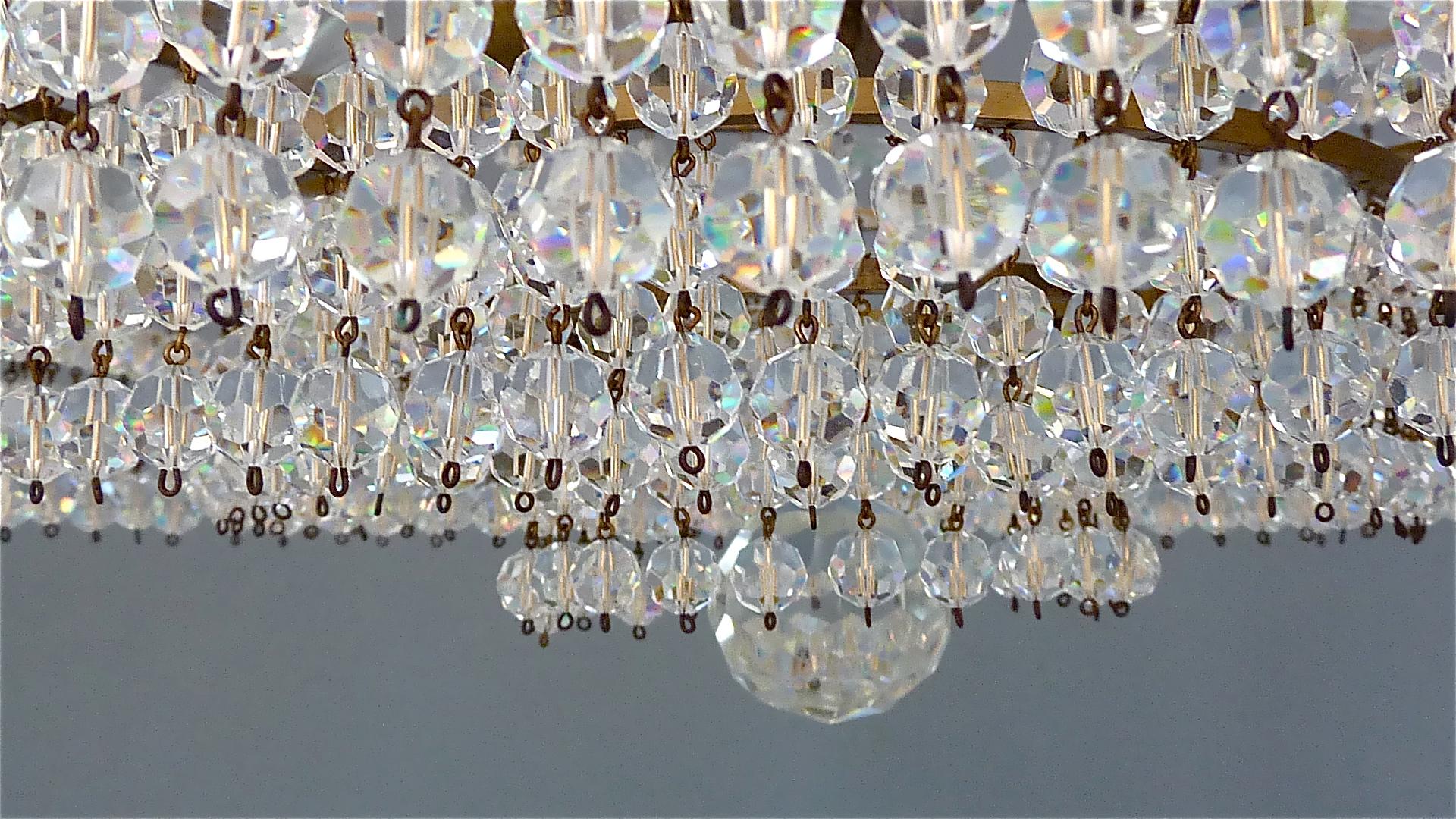 Lobmeyr Crystal Glass String Chandelier Patinated Brass Austria 1950s, No.2 of 2 For Sale 3