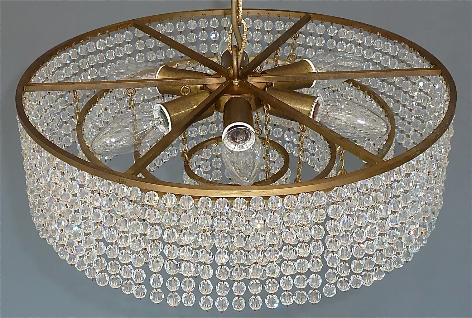 Lobmeyr Crystal Glass String Chandelier Patinated Brass Austria 1950s, No.2 of 2 For Sale 6