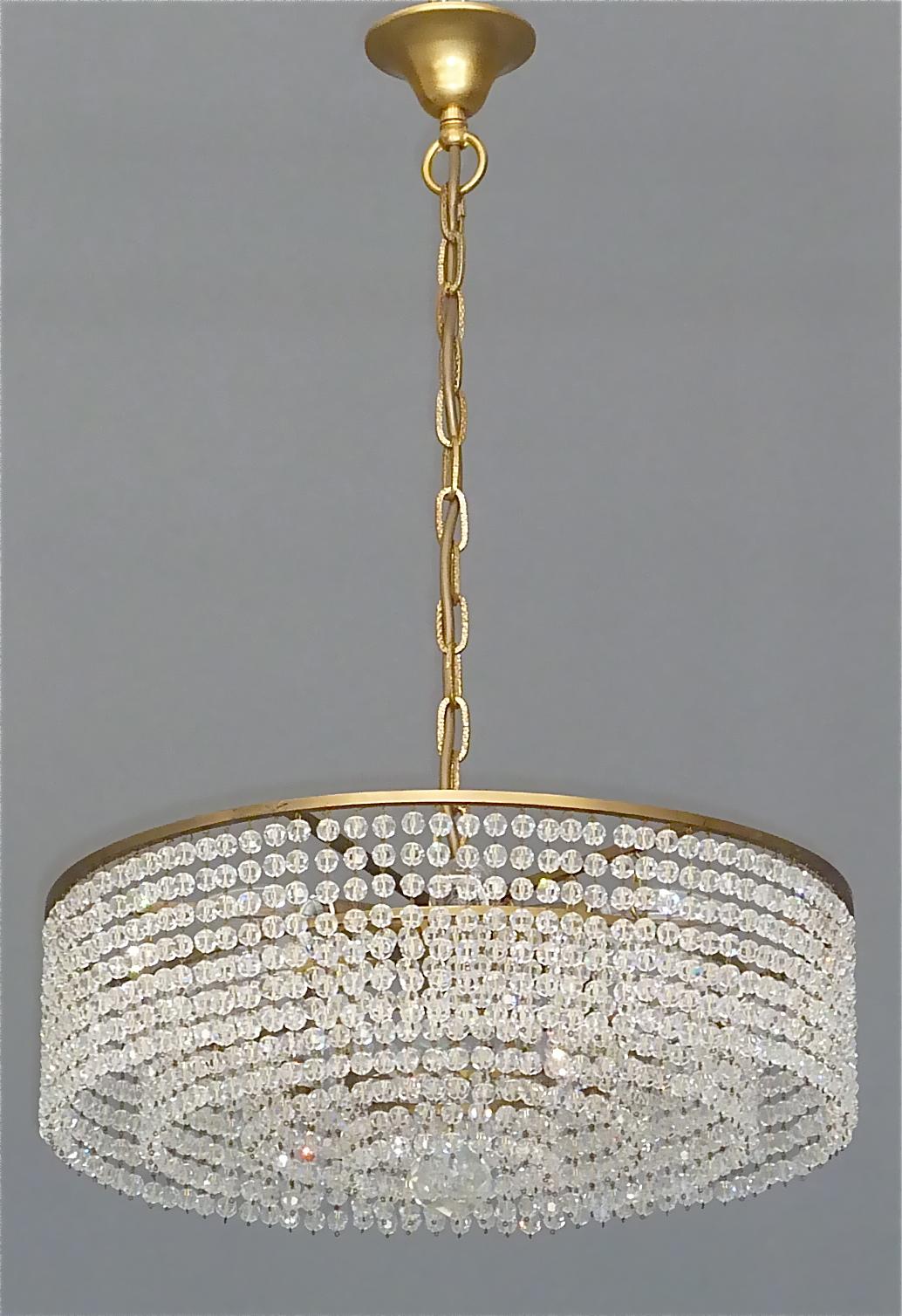 Lobmeyr Crystal Glass String Chandelier Patinated Brass Austria 1950s, No.2 of 2 For Sale 9