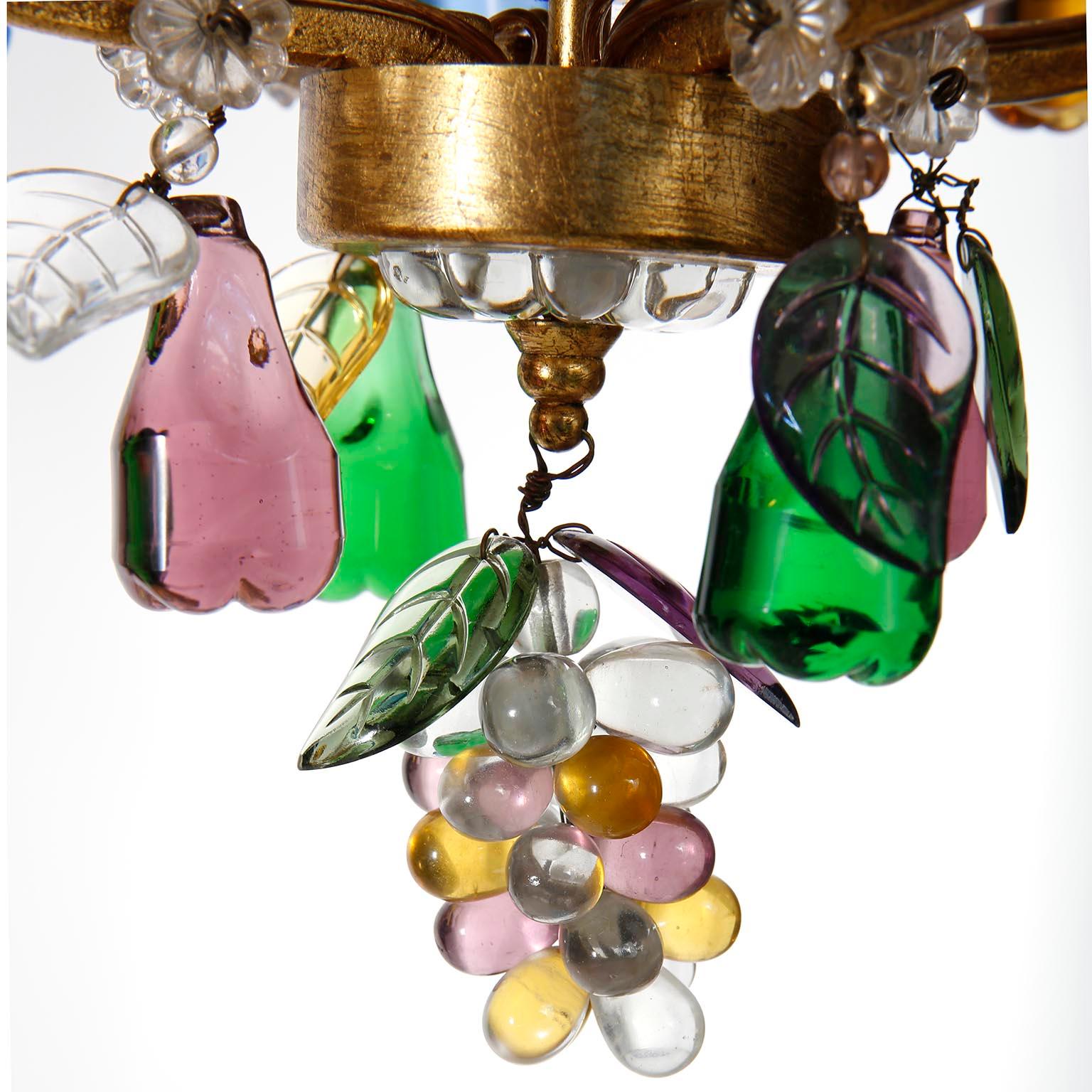 Lights chandelier 'Fruit', verre et métal doré, années 1950 en vente 2