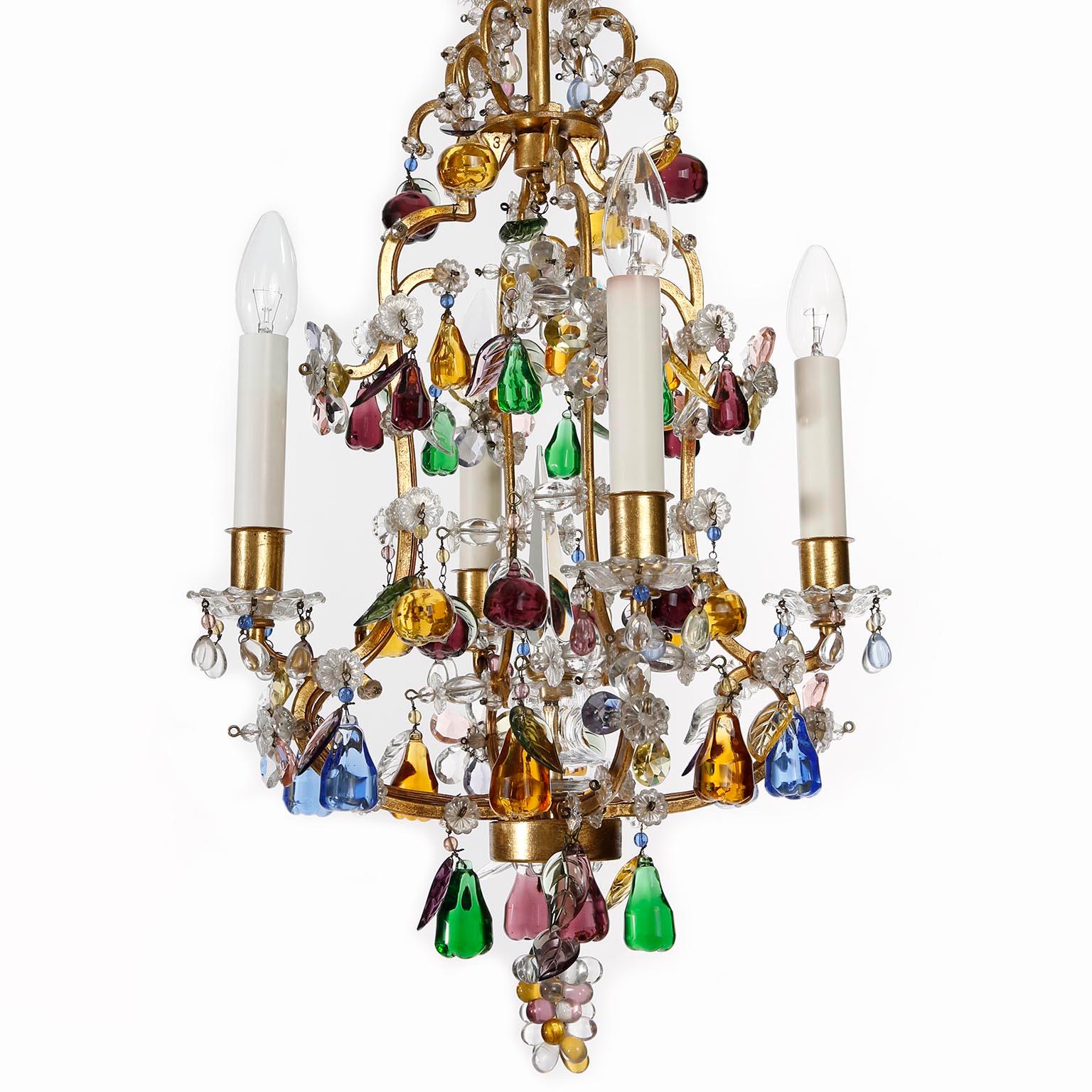 Mid-Century Modern Lights chandelier 'Fruit', verre et métal doré, années 1950 en vente