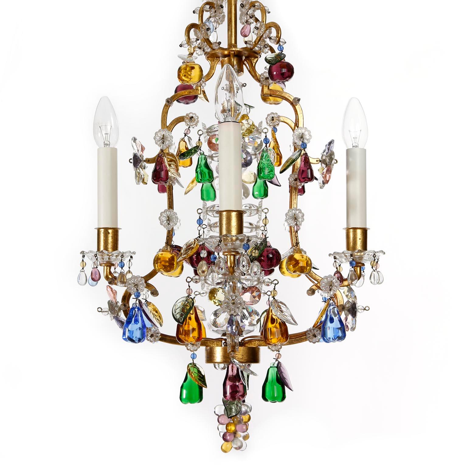 Biedermeier Lobmeyr 'Fruit' Chandelier Pendant Light, Glass Gilt Metal, 1950s For Sale