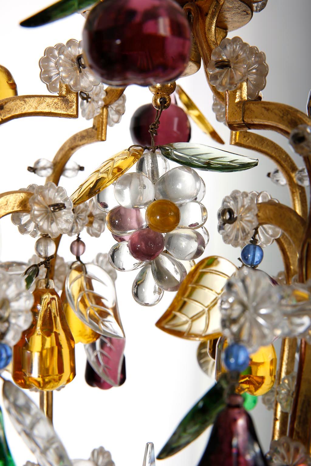 Mid-Century Modern Lobmeyr 'Fruit' Chandelier Pendant Light, Glass Gilt Metal, 1950s For Sale