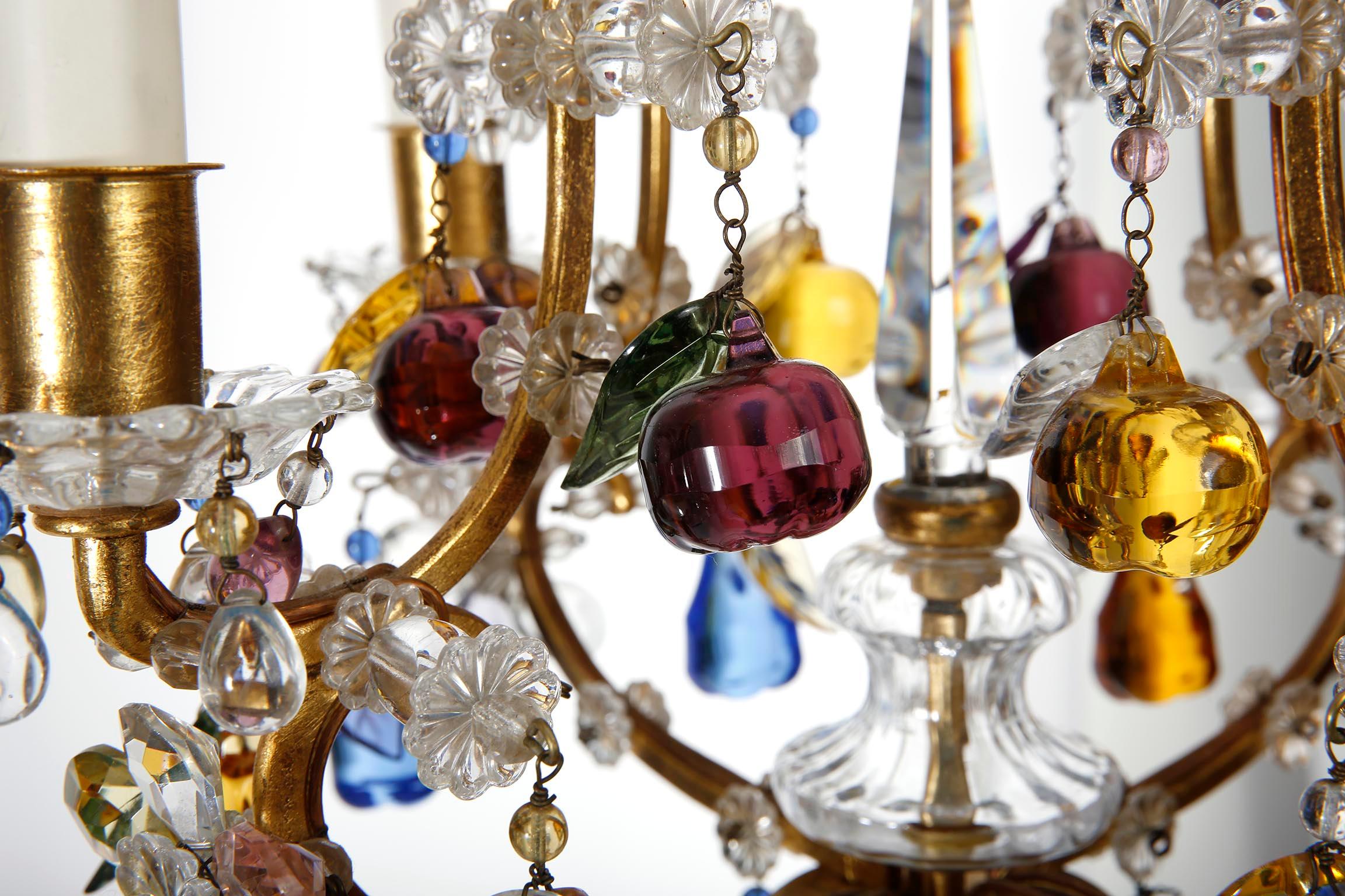 Milieu du XXe siècle Lights chandelier 'Fruit', verre et métal doré, années 1950 en vente