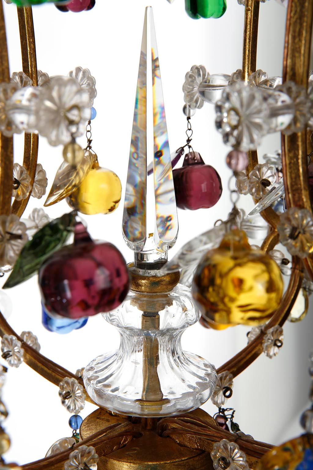 Plaqué or Lights chandelier 'Fruit', verre et métal doré, années 1950 en vente