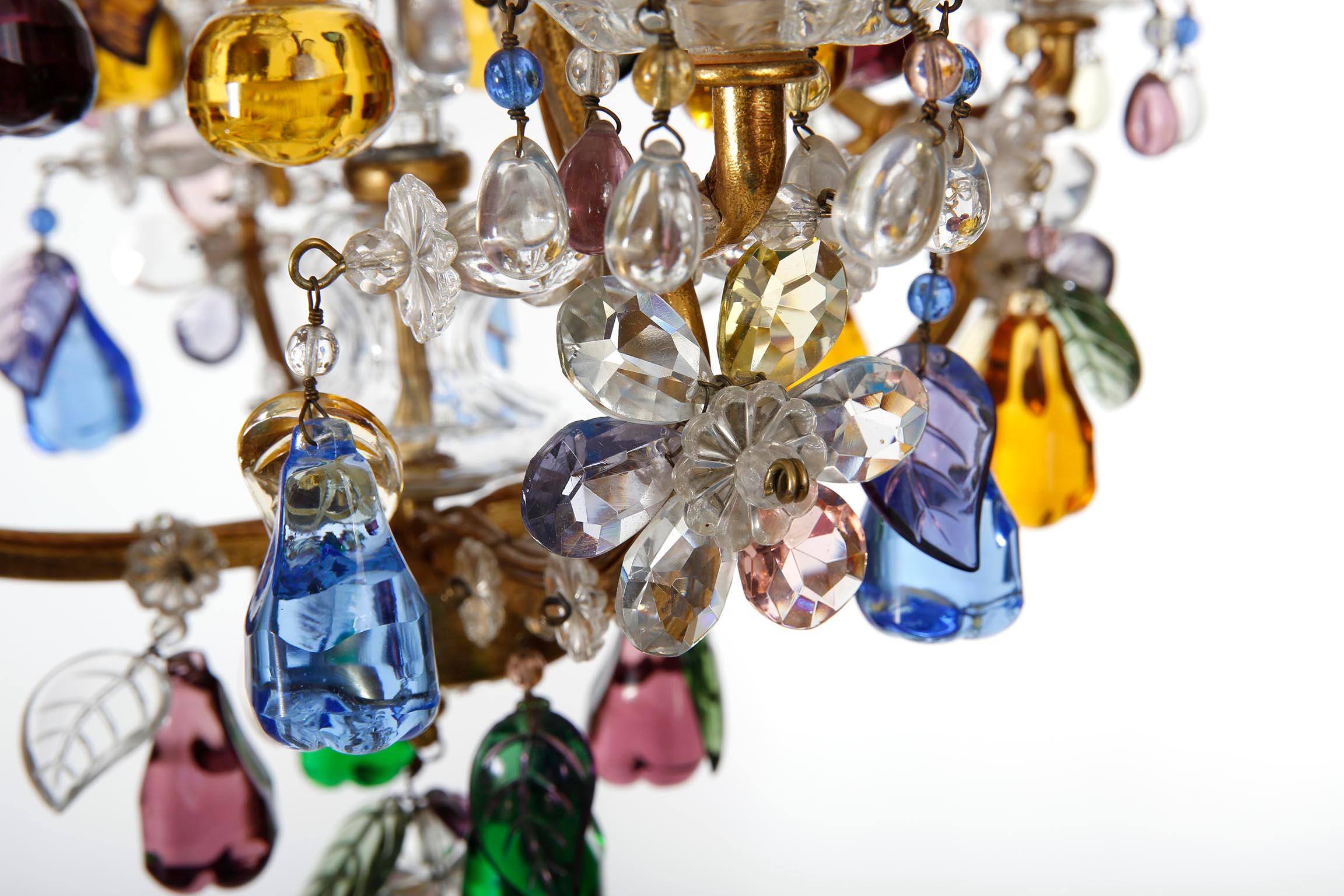 Mid-20th Century Lobmeyr 'Fruit' Chandelier Pendant Light, Glass Gilt Metal, 1950s For Sale