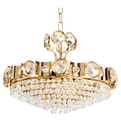 Lobmeyr Gold Plated Brass and Cut Crystal Chandelier, circa 1960s