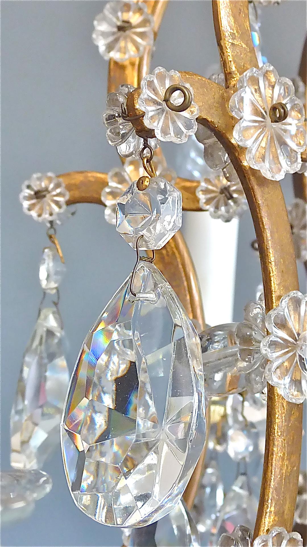 Lobmeyr Maria Theresia Style Chandelier 1950s Gilt Brass Faceted Crystal Glass For Sale 3