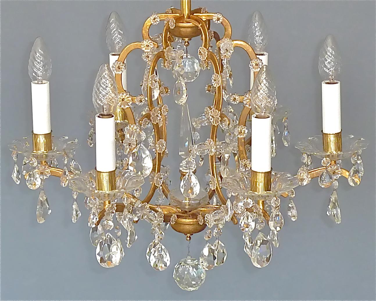Lobmeyr Maria Theresia Style Chandelier 1950s Gilt Brass Faceted Crystal Glass For Sale 4
