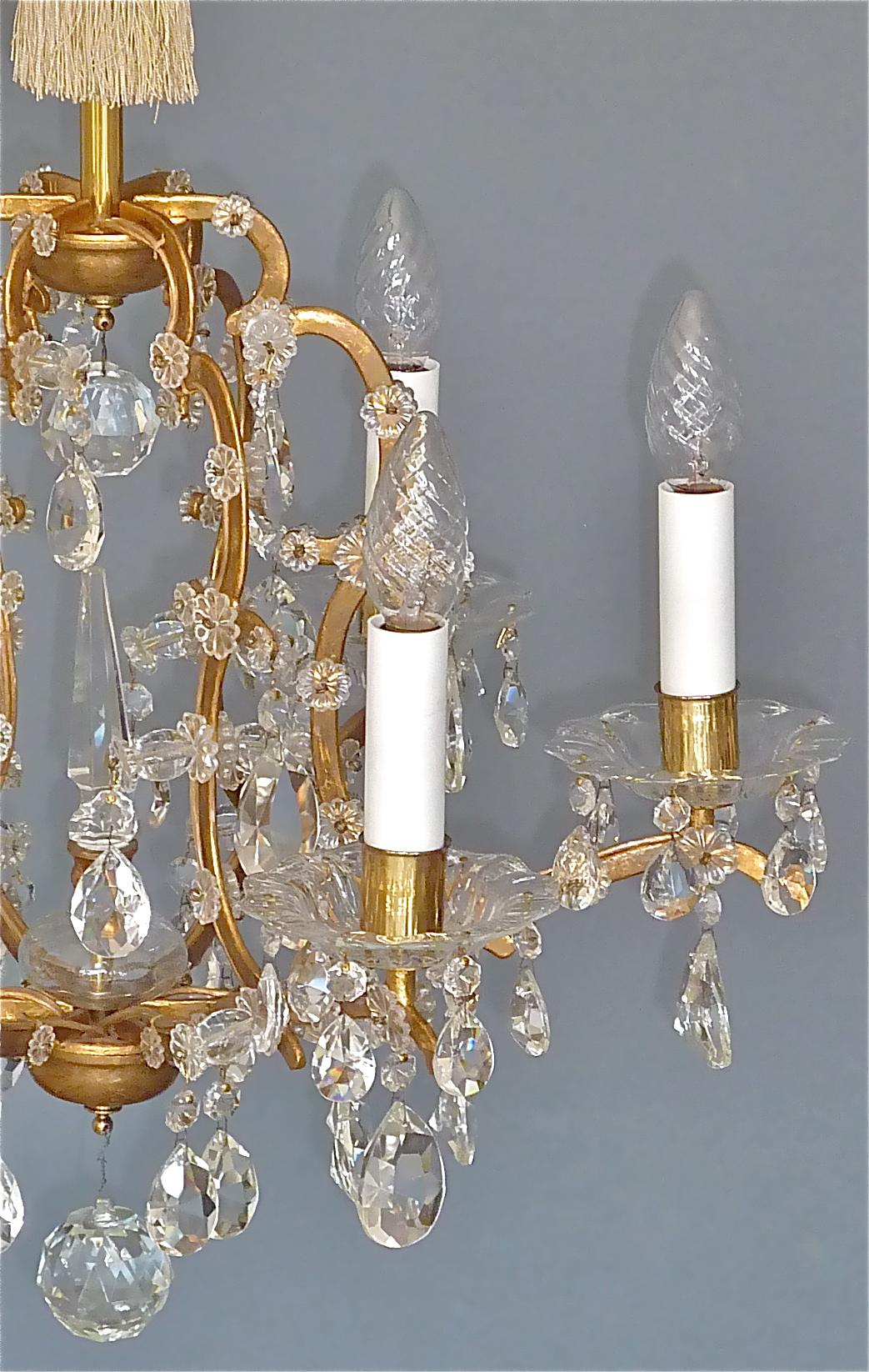 Lobmeyr Maria Theresia Style Chandelier 1950s Gilt Brass Faceted Crystal Glass For Sale 6