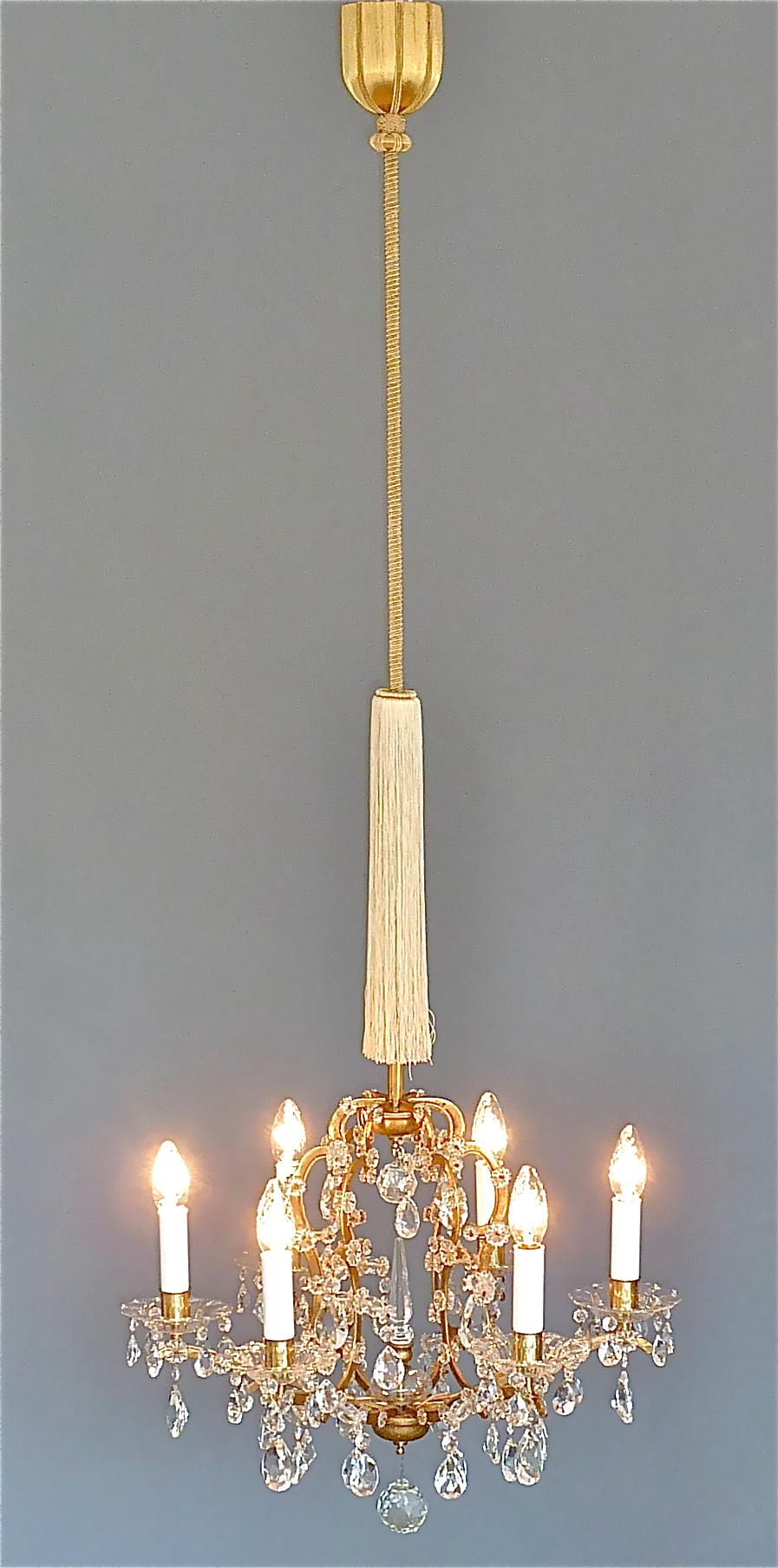 Lobmeyr Maria Theresia Style Chandelier 1950s Gilt Brass Faceted Crystal Glass For Sale 8