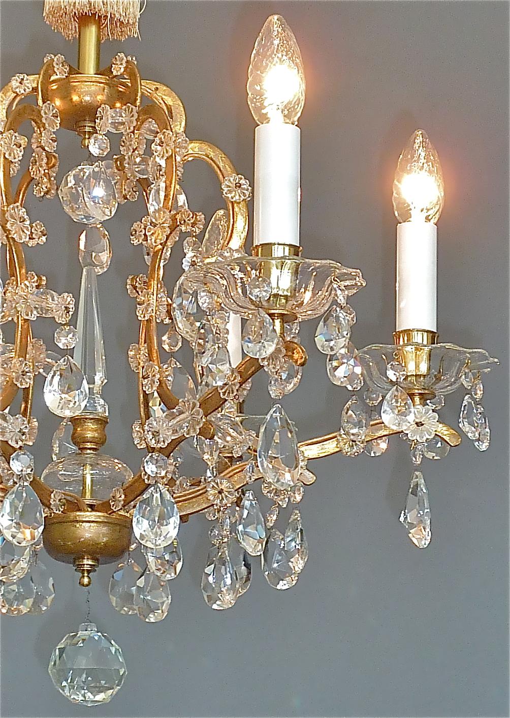 Lobmeyr Maria Theresia Style Chandelier 1950s Gilt Brass Faceted Crystal Glass For Sale 11