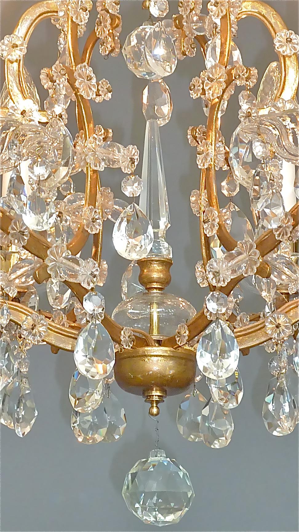 Lobmeyr Maria Theresia Style Chandelier 1950s Gilt Brass Faceted Crystal Glass For Sale 12