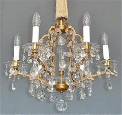 Lobmeyr Maria Theresia Style Chandelier 1950s Gilt Brass Faceted Crystal Glass