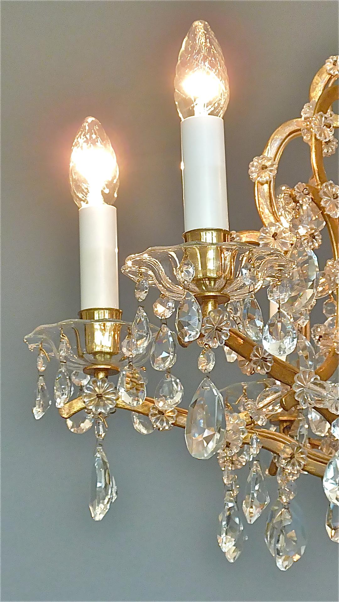 Lobmeyr Maria Theresia Style Chandelier 1950s Gilt Brass Faceted Crystal Glass For Sale 13