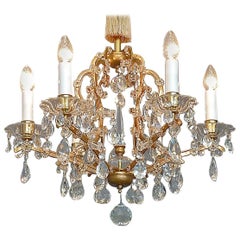 Lobmeyr Maria Theresia Style Chandelier 1950s Gilt Brass Faceted Crystal Glass